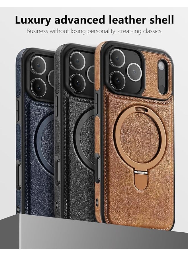 KASTWAVE Magnetic Leather Case for iPhone 17 Pro Max, Military Grade Drop Protection, Slim Back Cover with Adjustable Stand, Compatible with Magsafe, Slim Kickstand Phone Cover, Brown - Image 4
