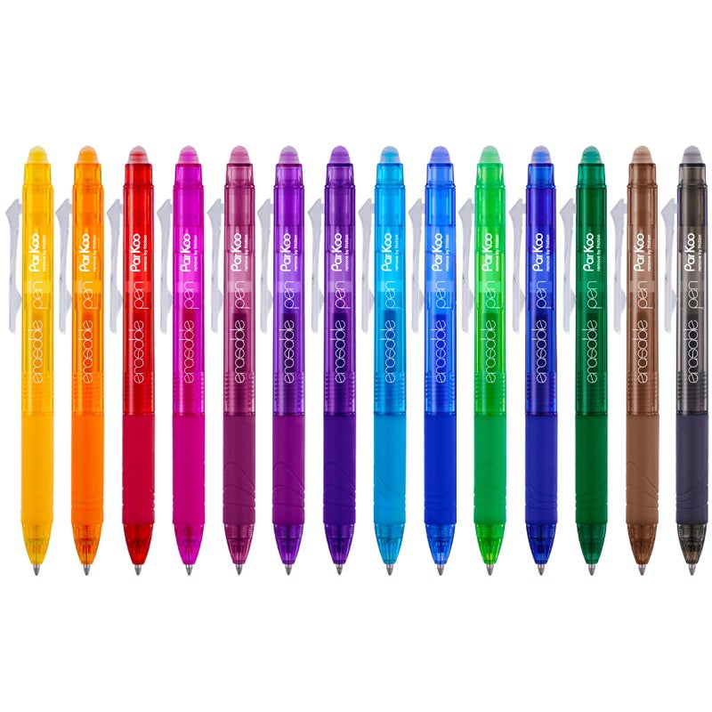ParKoo Retractable Erasable Gel Pens Clicker 14 Colors, Fine Point 0.7mm, Make Mistakes Disappear, Comfort Grip for Writing Drawing Planners and School Supplies - Image 1