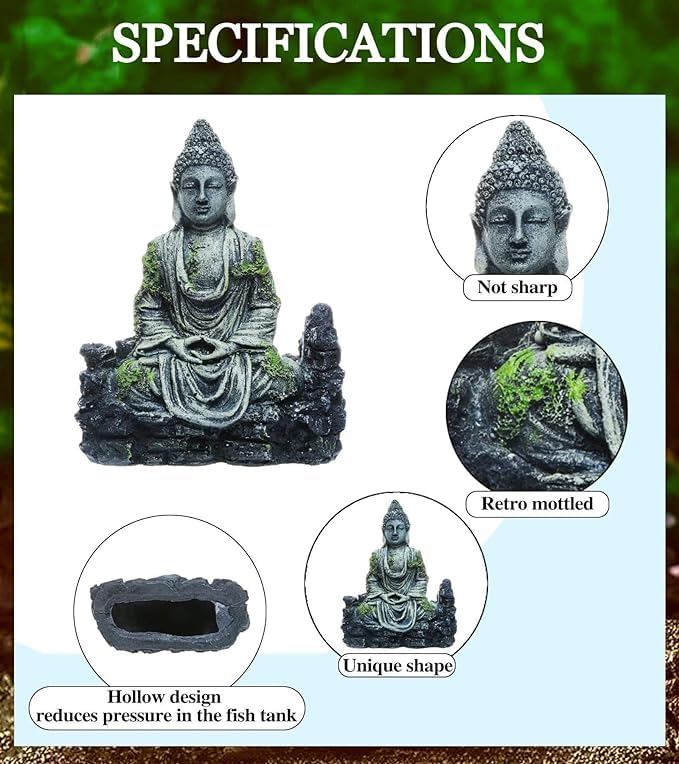 GIG BAZAAR Aquarium Ancient Buddha Statue Decor Underwater Landscape for Fish Tank Decorations Ornaments Accessories (Grey & Green) - Image 2