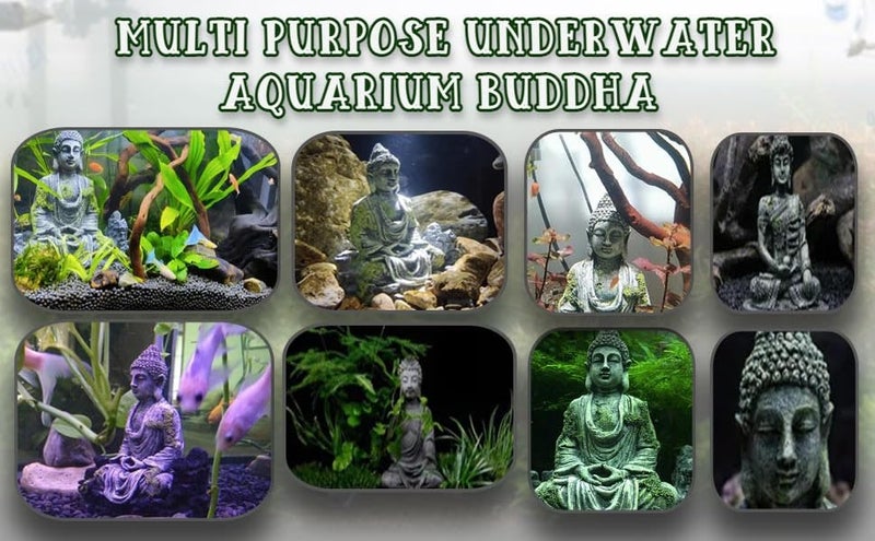 GIG BAZAAR Aquarium Ancient Buddha Statue Decor Underwater Landscape for Fish Tank Decorations Ornaments Accessories (Grey & Green) - Image 5