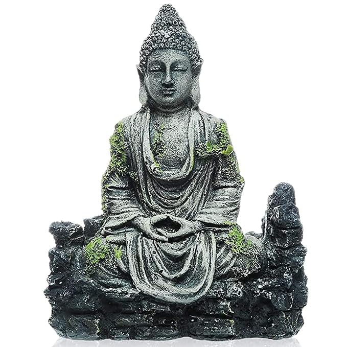 GIG BAZAAR Aquarium Ancient Buddha Statue Decor Underwater Landscape for Fish Tank Decorations Ornaments Accessories (Grey & Green) - Image 1