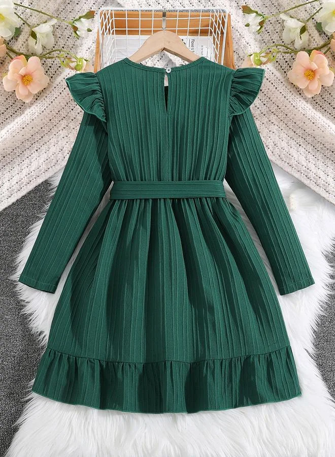 Take Two Girls Texture Ruffle Hem Bow Detail Dress