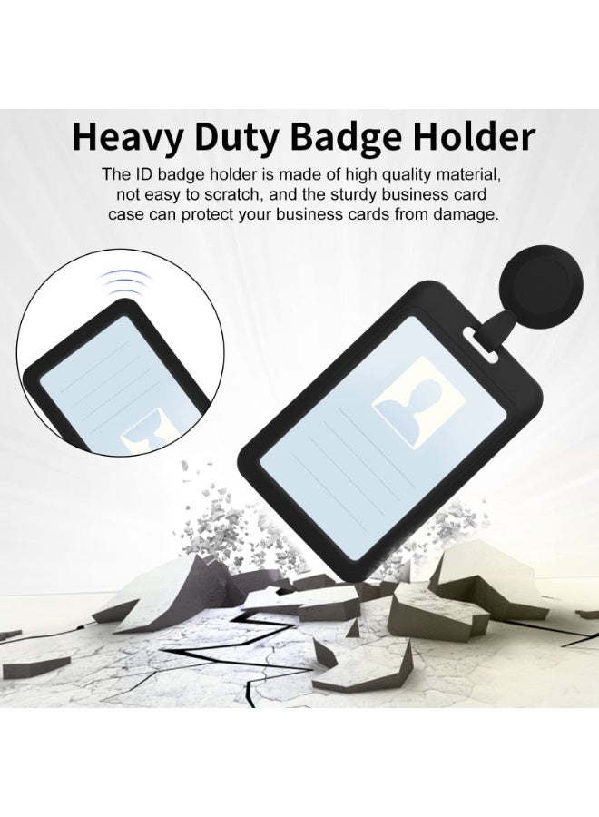 LEBOCADO 2 Set Heavy Duty Badge Holders with Retractable Badge Reel Clips, ID Name Tag Work Badge Clip Vertical Card Protector Cover Case for Office Nurse Medical Student Teacher Women Men Black - Image 4