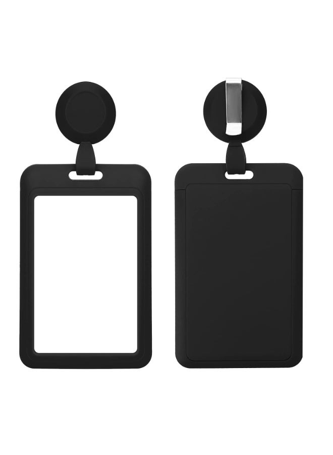 LEBOCADO 2 Set Heavy Duty Badge Holders with Retractable Badge Reel Clips, ID Name Tag Work Badge Clip Vertical Card Protector Cover Case for Office Nurse Medical Student Teacher Women Men Black - Image 1