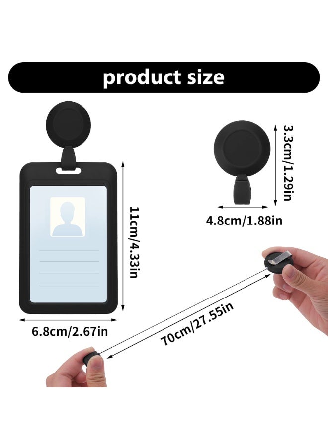 LEBOCADO 2 Set Heavy Duty Badge Holders with Retractable Badge Reel Clips, ID Name Tag Work Badge Clip Vertical Card Protector Cover Case for Office Nurse Medical Student Teacher Women Men Black - Image 2