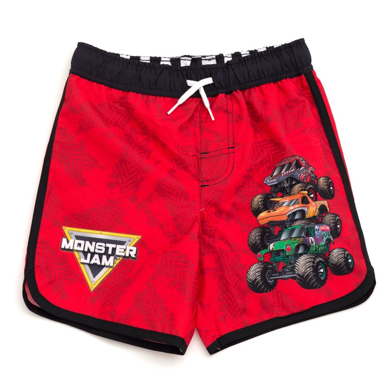 Monster Jam Grave Digger El Toro Loco ThunderROARus Little Boys UPF 50+ Rash Guard & Swim Trunks Outfit Set Orange/Red - Image 5