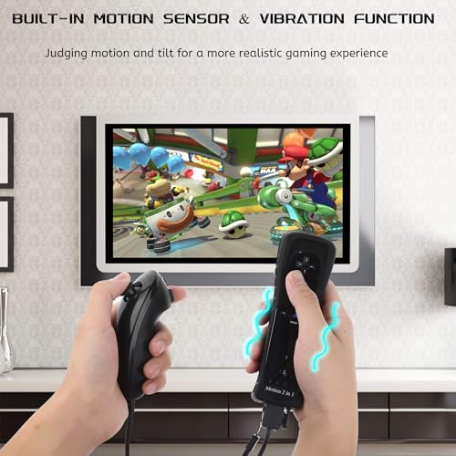 ECRABONE Wii Remotes and Nunchuck Controller 2 Pack, Wii Remote with Motion Plus Compatible with Wii & Wii U Console | Wii Remote Controller with Shock Function (Black + Blue) - Image 4