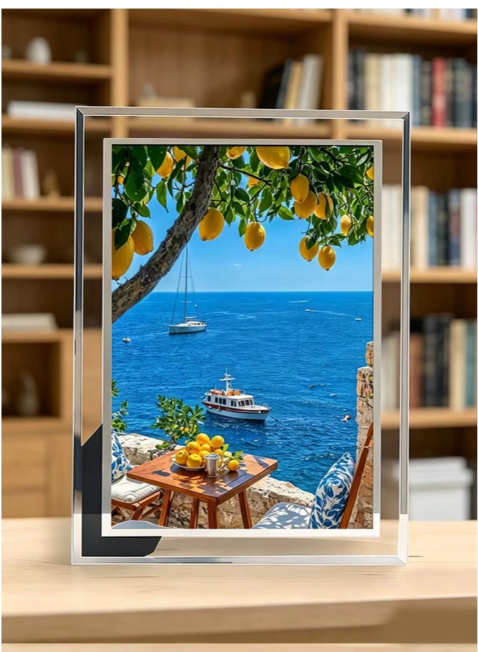 ح واحة 1 قطعة صورة زجاجية بإطار منظر طبيعي للمحيط، إطار زخرفي للطاولة لعرضه على مكتب المنزل أو المكتب، إطار صور هدية للأصدقاء والعائلة 13x16.7 سم - Image 4