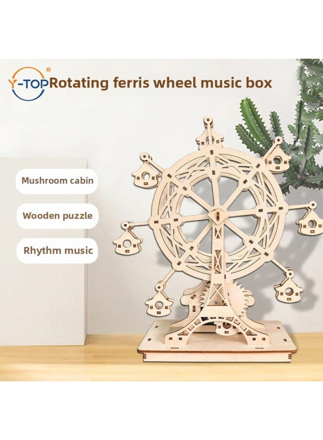 Rotating Ferris Wheel Music Box Handmade DIY Assembled Toys Creative Dynamic Music Box Wooden 3D Puzzle-Color:Customized Music Box According To Drawings - Image 1