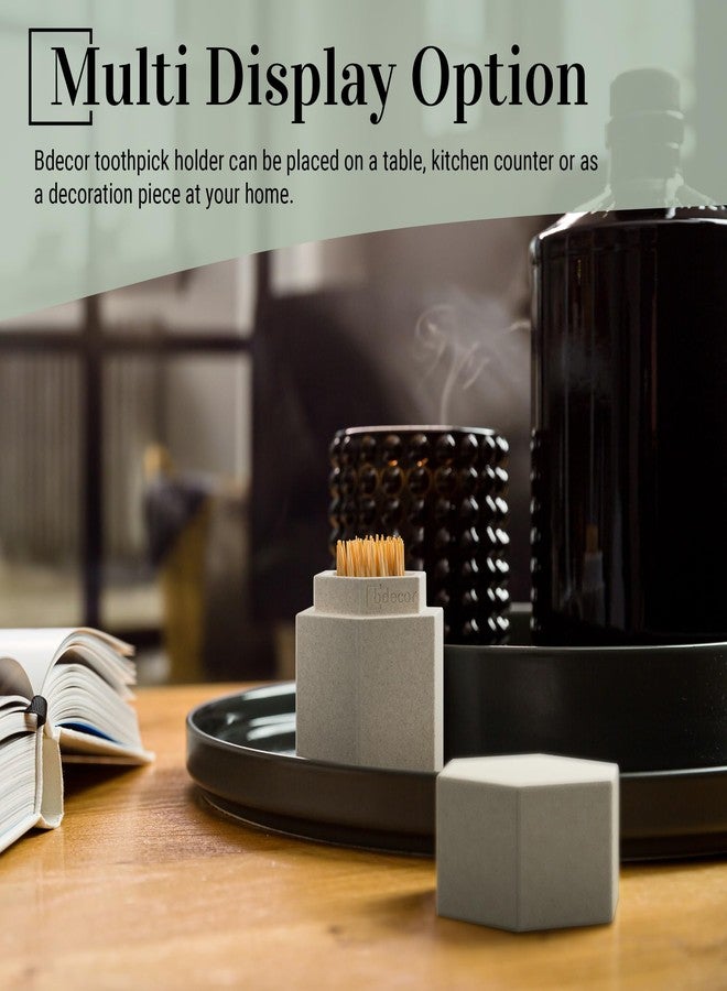 bdecor Toothpick Holder, Toothpick Holder Dispenser with Lid, Beige - Image 5