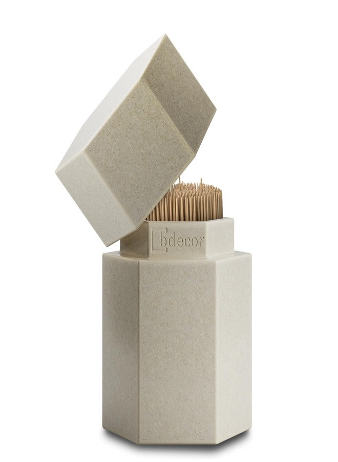 bdecor Toothpick Holder, Toothpick Holder Dispenser with Lid, Beige - Image 1