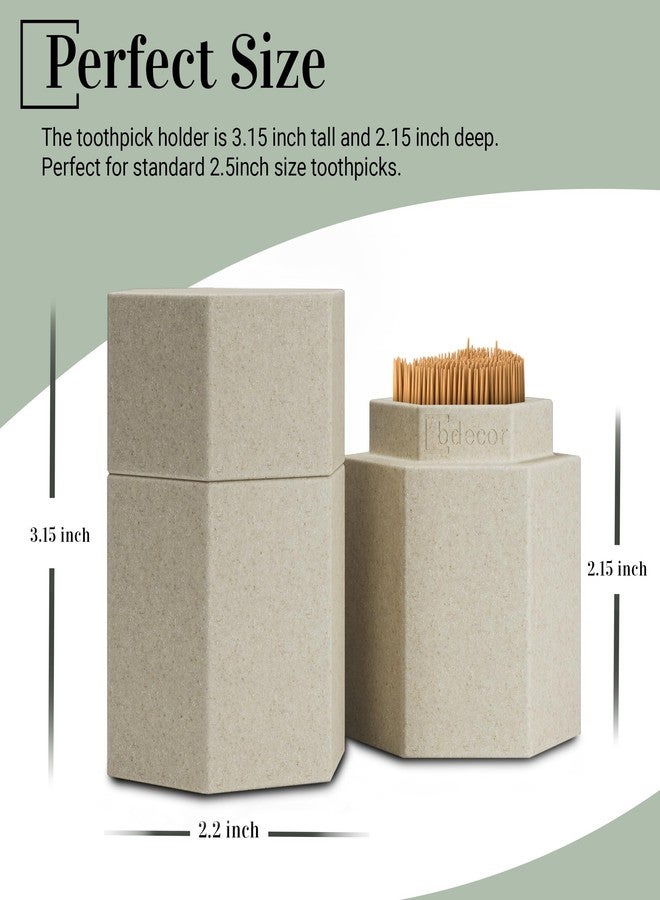 bdecor Toothpick Holder, Toothpick Holder Dispenser with Lid, Beige - Image 2