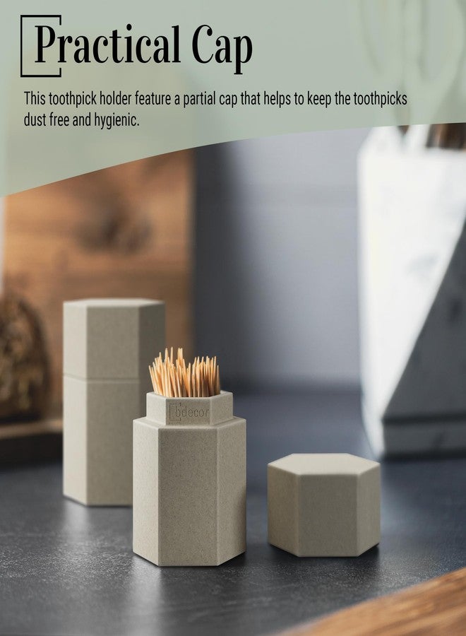 bdecor Toothpick Holder, Toothpick Holder Dispenser with Lid, Beige - Image 3