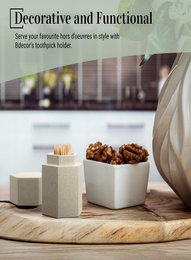 bdecor Toothpick Holder, Toothpick Holder Dispenser with Lid, Beige - Image 4