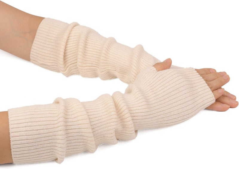 F Flammi Cashmere Blended Arm Warmer for Women Winter Fingerless Gloves Knit Mitten Gloves Wrist Warmer with Thumb Hole - Image 5