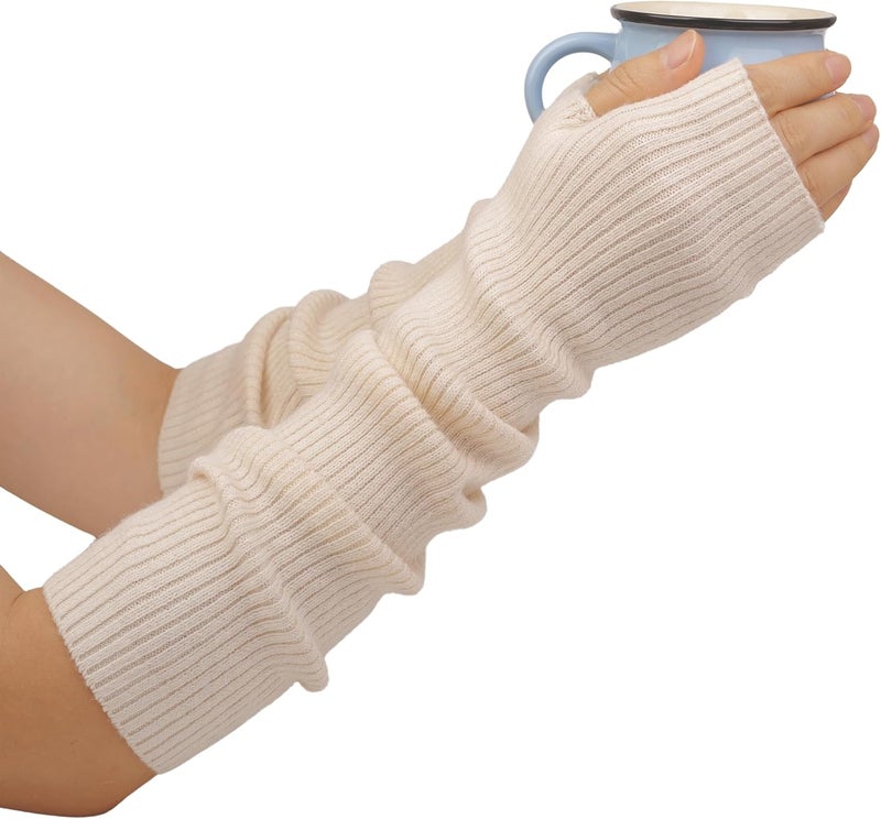 F Flammi Cashmere Blended Arm Warmer for Women Winter Fingerless Gloves Knit Mitten Gloves Wrist Warmer with Thumb Hole - Image 1