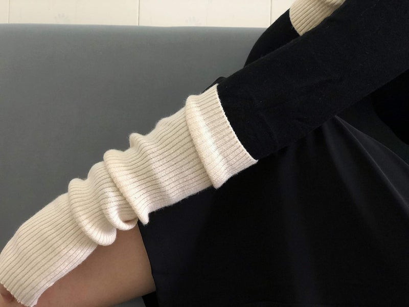 F Flammi Cashmere Blended Arm Warmer for Women Winter Fingerless Gloves Knit Mitten Gloves Wrist Warmer with Thumb Hole - Image 4