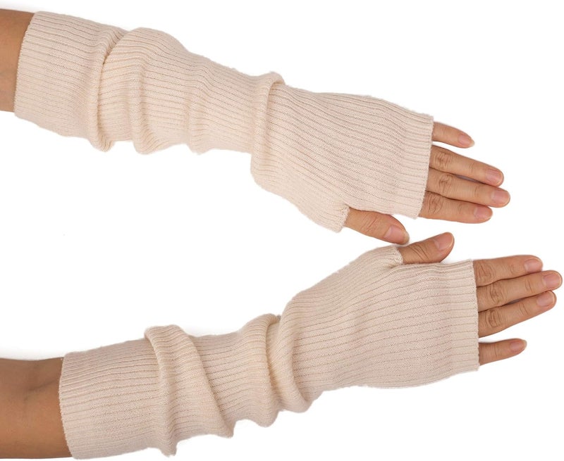 F Flammi Cashmere Blended Arm Warmer for Women Winter Fingerless Gloves Knit Mitten Gloves Wrist Warmer with Thumb Hole - Image 3