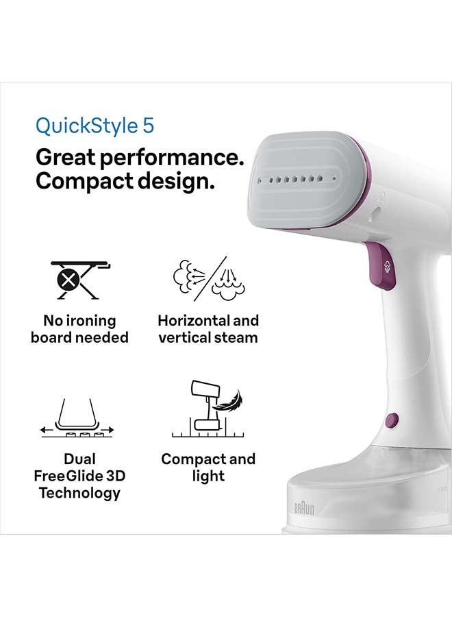 BRAUN QuickStyle 5 Handheld Garment Steamer 150ml1200W 150 ml 1200 W GS5011PU White - Image 2