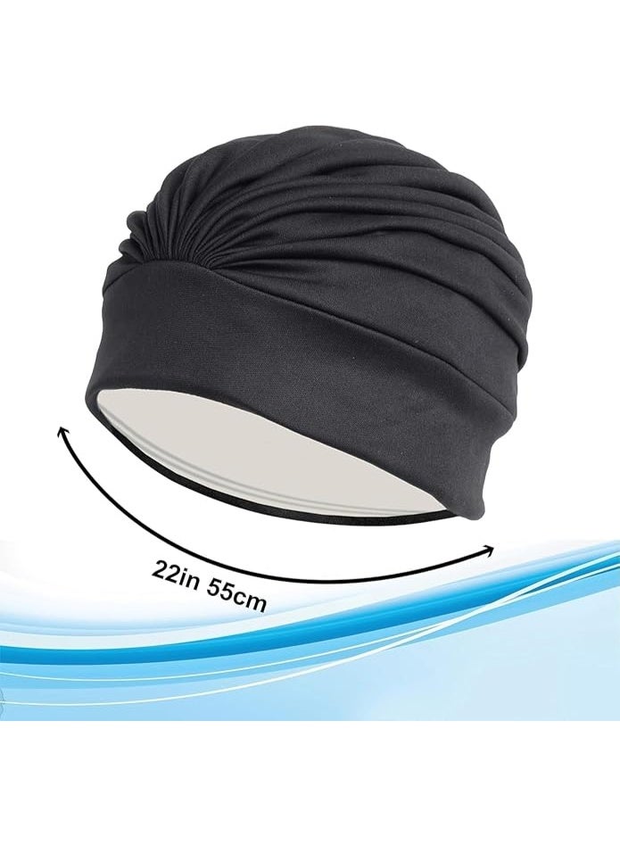 ZNARO Women Turban Swim Cap, Elastic Pleated Swimming Cap for Long and Short Hair, Soft Bathing Bonnet Beanie for Pool Beach - Image 3