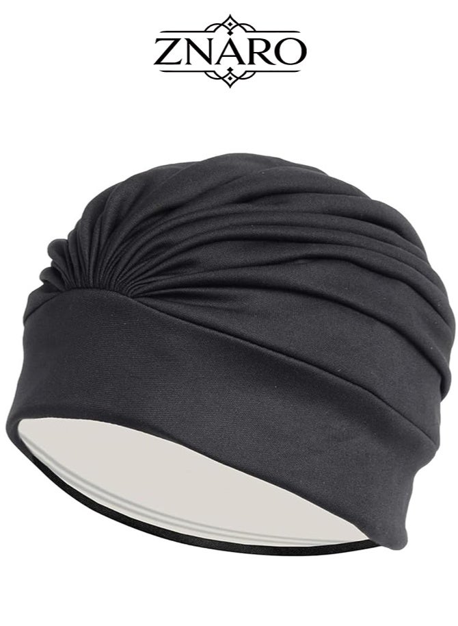 ZNARO Women Turban Swim Cap, Elastic Pleated Swimming Cap for Long and Short Hair, Soft Bathing Bonnet Beanie for Pool Beach - Image 2