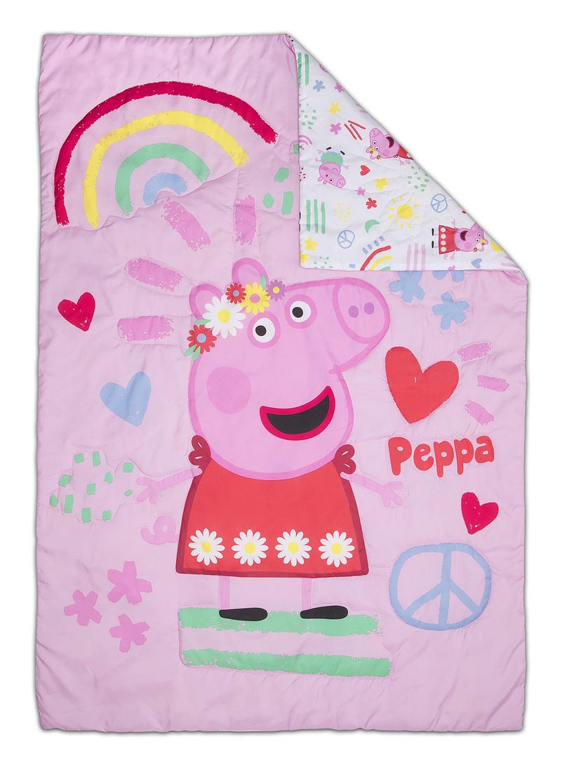 Peppa Pig Peppa Pig Be Nice & Kind 4 Piece Toddler Bedding Set - Includes Comforter  Sheet Set - Fitted and Top Sheet + Reversible Pillow Case for Girls Bed  Pink  - Image 2