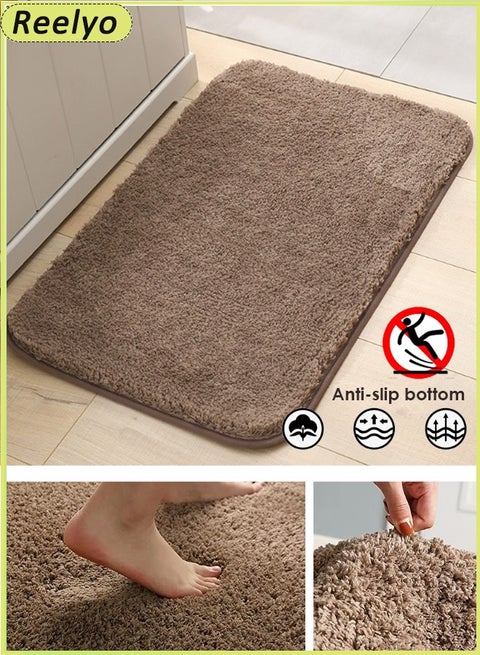 Bathroom Rug Quick Dry Mats, Wool-like Texture Soft and Absorbent Bathroom Rugs, Rubber Backing Machine Washable Shower Floor Rugs, Bathmat Runner, Bathroom Home Decor Accessories Great for bathroom, vanity, vacation home, master bathroom, kids bathroom, guest suite（40*60cm, Brown）