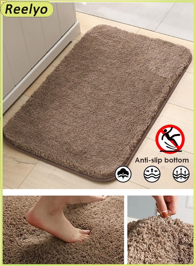 Bathroom Rug Quick Dry Mats, Wool-like Texture Soft and Absorbent Bathroom Rugs, Rubber Backing Machine Washable Shower Floor Rugs, Bathmat Runner, Bathroom Home Decor Accessories Great for bathroom, vanity, vacation home, master bathroom, kids bathroom, guest suite（40*60cm, Brown） - Image 1