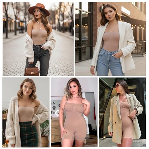 SHAPERX Strapless Shortie Bodysuit for Women Tummy Control Shapewear Seamless Sculpt Body Shaper with Removable Straps,SZ5217-Sienna-XXS/XS - Image 4