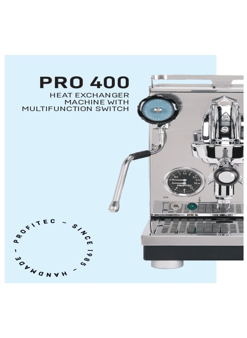 PROFITEC PRO 400 Espresso Machine Steel Silver – PID Temperature Control, Dual Pressure Gauge, Stainless Steel Boiler, 2.8L Water Tank, Compact Semi-Automatic Coffee Maker - Image 5