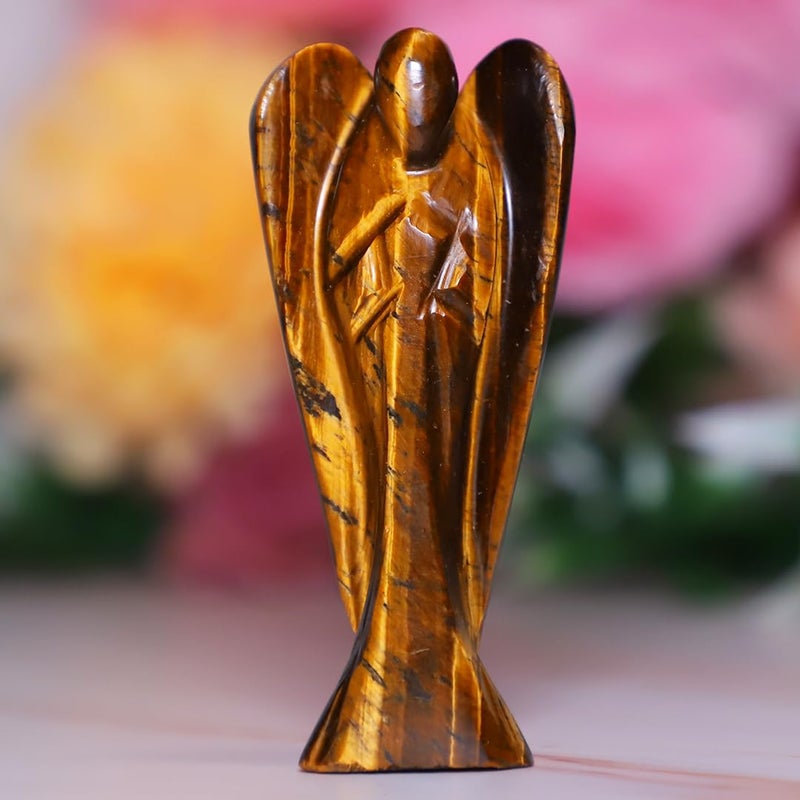 Crystal Divine Tiger Eye Angel Figurines and Statues for Home Decor 3 Inch Set With Wings for Spiritual Gifts - Image 1