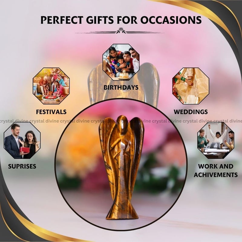 Crystal Divine Tiger Eye Angel Figurines and Statues for Home Decor 3 Inch Set With Wings for Spiritual Gifts - Image 3
