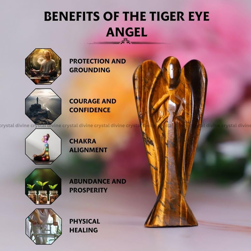 Crystal Divine Tiger Eye Angel Figurines and Statues for Home Decor 3 Inch Set With Wings for Spiritual Gifts - Image 2