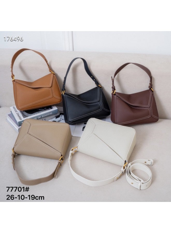 Jump up New Women's Bag Genuine Leather Shoulder Crossbody Women's Bag Top Layer Cowhide Geometric Splice Bag Jie Color Bag - Image 4