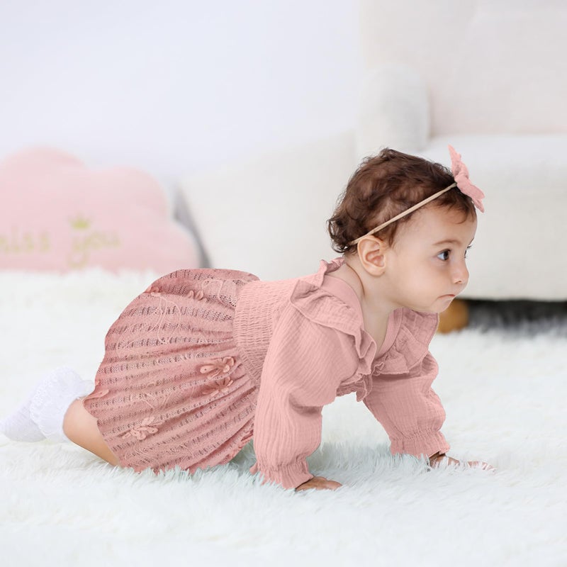 TITKKOP Baby Girl 1st Birthday Clothes One Year Old Tulle Romper Long Sleeve Bodysuit Cake Smash Outfits(sun-rose pink,12-18M) - Image 3