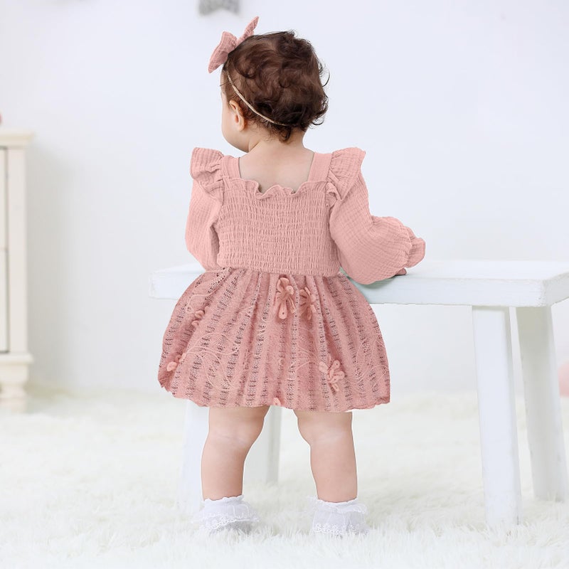 TITKKOP Baby Girl 1st Birthday Clothes One Year Old Tulle Romper Long Sleeve Bodysuit Cake Smash Outfits(sun-rose pink,12-18M) - Image 4