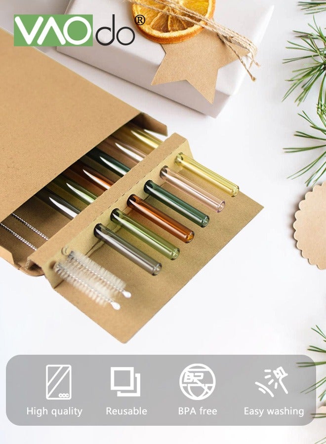 VAOdo 8PCS Glass Straws, Inner Diameter 5MM Width, Reusable Straight Straws and Cleaning Brushes, Food-grade Material Straws for Juice Milk Smoothies Beverages Multicolour - Image 1