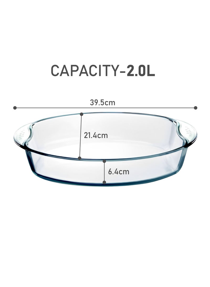 BLACKSTONE 2.0L Borosilicate Glass Oval Baking Pan Clear Casserole Dish for Oven Roasting and Serving Premium Heat Resistant Bakeware Microwave Freezer Dishwasher Safe Kitchen Essentials - Image 2