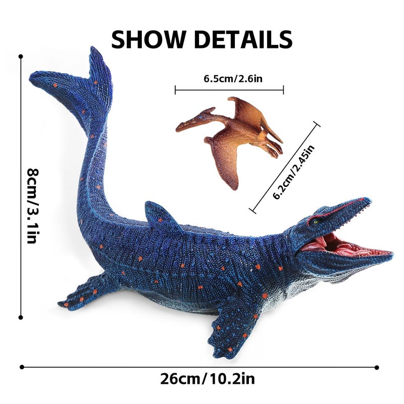 SIENON Jurassic Mosasaurus Dinosaur Toy Figure 11.4â€™â€™, Mosasaurus Hunting for Pterosaur Model Dino Figurines, Large Plastic Ocean Dinosaur Playset for Bath Pool Toy Cake Topper (Pterosaur Included) - Image 3