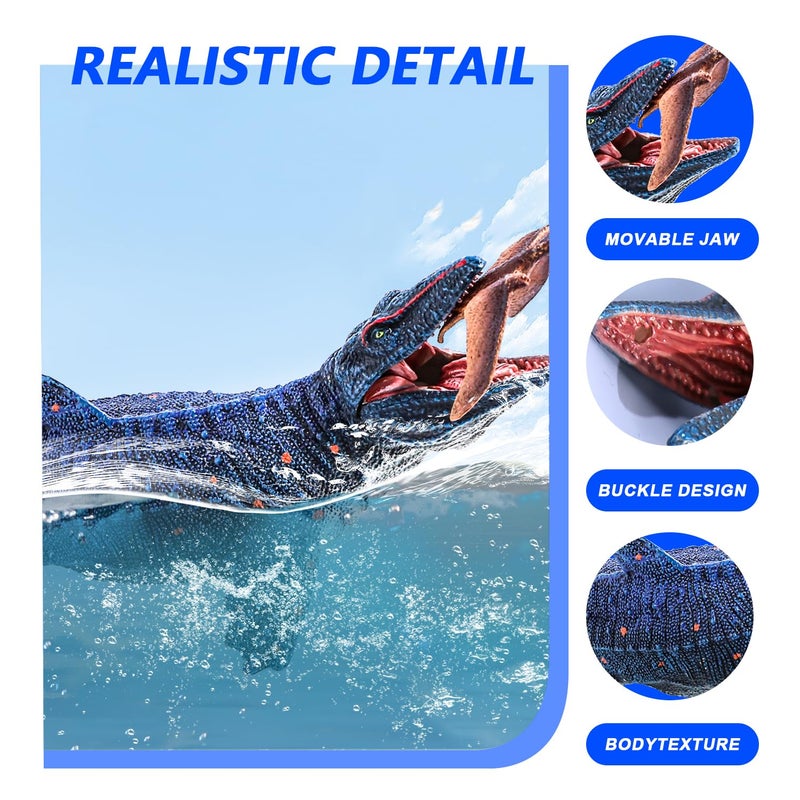 SIENON Jurassic Mosasaurus Dinosaur Toy Figure 11.4â€™â€™, Mosasaurus Hunting for Pterosaur Model Dino Figurines, Large Plastic Ocean Dinosaur Playset for Bath Pool Toy Cake Topper (Pterosaur Included) - Image 4