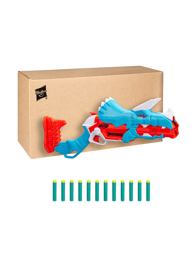 Nerf Dinosquad Tricera-Blast Dart Blaster, Break-Open 3-Dart Loading, 12 Official Nerf Darts, Dart Storage, Triceratops Dinosaur Design - Image 1