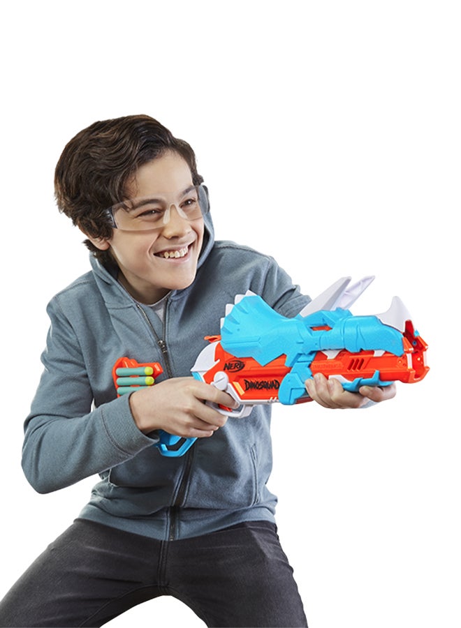 Nerf Dinosquad Tricera-Blast Dart Blaster, Break-Open 3-Dart Loading, 12 Official Nerf Darts, Dart Storage, Triceratops Dinosaur Design - Image 4