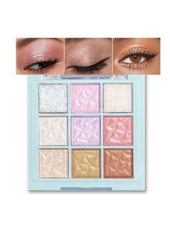 CAKAILA 9Colors White Pink Purple Golden Brown Sparkly Shimmer Eyeshadow Palette Makeup,Natural Hypoallergenic Glitter Eye Shadow Palette,Highly Pigmented Bright Eye Makeup Long Lasting Waterproof Blendable 