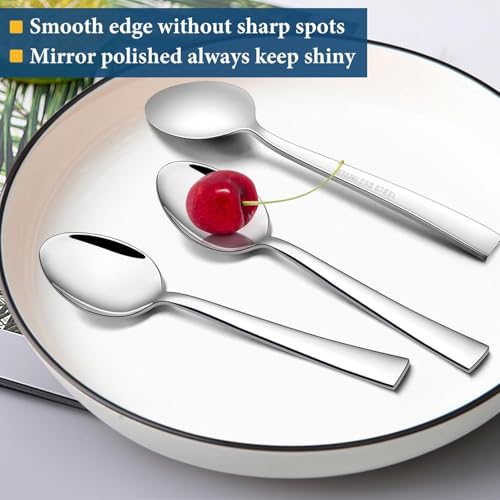 Voir Stainless Steel Spoons Set of 12, Dinning, Dinner Spoons, Table Spoon Length 14cm, Food Grade Silverware for Home & Kitchen- Mirror Polished, 12 Silver Spoons - Image 2