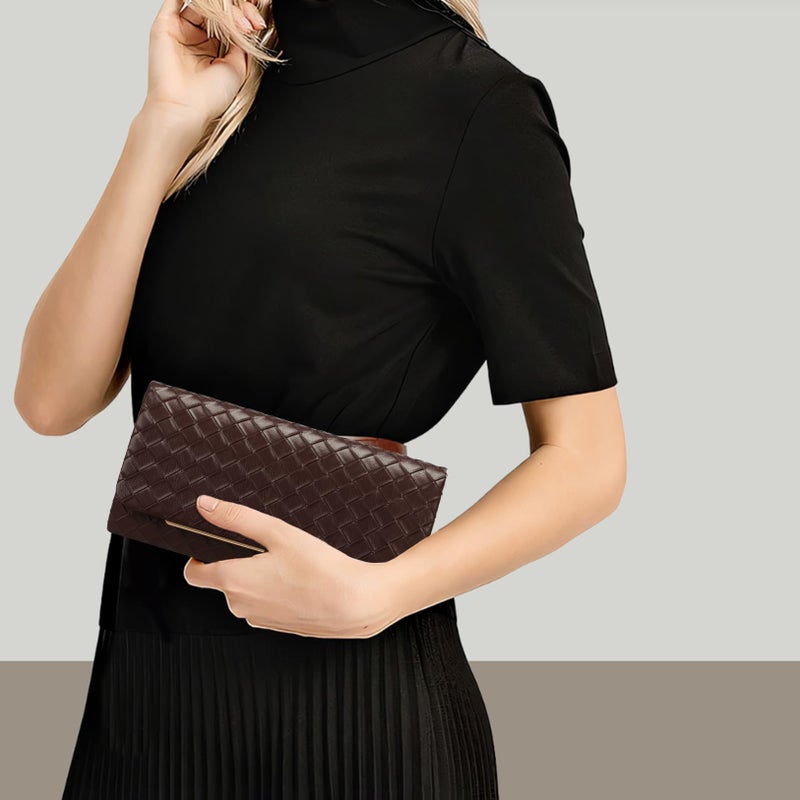 nodeber Women's Clutch Purse with Detachable Strap | Evening Handbags for Parties and Weddings(Chococlate) - Image 2