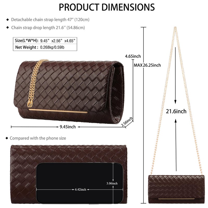 nodeber Women's Clutch Purse with Detachable Strap | Evening Handbags for Parties and Weddings(Chococlate) - Image 4