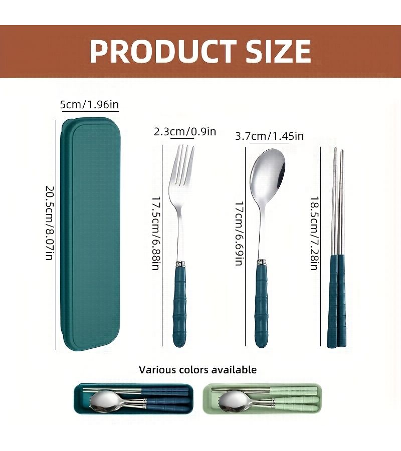 Light Green Stainless Steel Travel Cutlery Set 4pcs with Case - Image 3