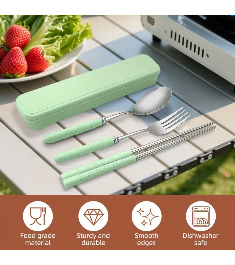 Light Green Stainless Steel Travel Cutlery Set 4pcs with Case - Image 2