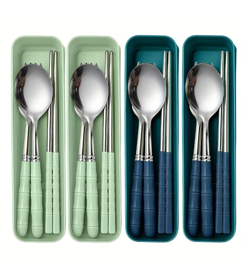Light Green Stainless Steel Travel Cutlery Set 4pcs with Case - Image 1