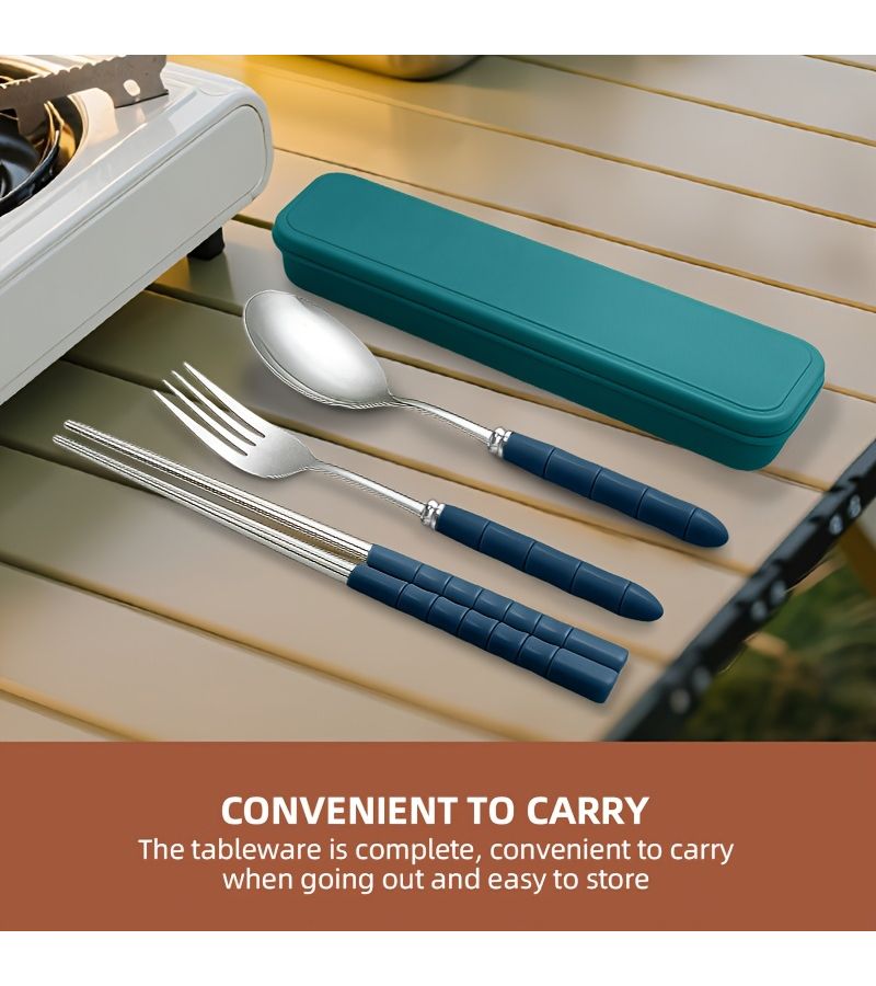 Light Green Stainless Steel Travel Cutlery Set 4pcs with Case - Image 4